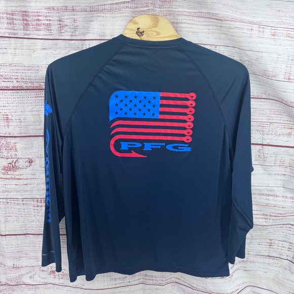 Columbia Other - Columbia PFG Shirt Mens 2XL Long Sleeve American Flag Omni Shade Performance